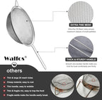 Walfos 8.6 Inch Large Fine Mesh Strainer, Kitchen Metal Food Strainers with Sturdy Handle, Stainless Steel 30 Mesh Sieve Sifters for Rice, Quinoa, Pasta, Fruits, Vegetables, etc.