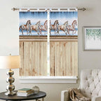 Western Horse Living Room Curtains 84 Inch Length, Window Curtains Tab Top, Farmhouse Wooden Grain Vintage Cowboy Barn Door Light Filtering Window Treatments Drapes 42"x84" 2 Panel