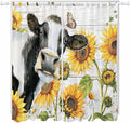 Retro Farmhouse Floral Living Room Curtains 96 Inch Length, Window Curtains Tab Top, Yellow Sunflowers Cows Butterfly Wood Light Filtering Window Treatments Drapes 52"x96" 2 Panel