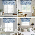 Navy Blue Retro Summer Sheer Valance Curtains, Sea Turtle Starfish Coral Ocean Light Filtering Kitchen Valances Rod Pocket Voile Curtain Window Treatment for Bedroom/Living Room/Basement 42Wx12L
