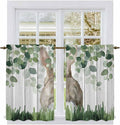 Easter Kitchen Curtains, Country Rabbit Botanical Leaves Wooden Grain Light Filtering Window Curtain Panels, 2Pcs Rod Pocket Window Treatments Set for RV Dining Room Study Room 42x45 Inches