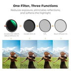 K&F CONCEPT 62mm Black Diffusion Mist Effect 1/4 & Variable ND2-32(1-5 Stops) & Circular Polarizing Filter CPL-in 1 HD Lens Filter with 28 Multi-Coatings for Camera Lenses (Nano-X Series)
