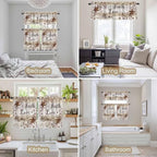 Kitchen Curtains Tiers and Valance Set of 3, Texas Star Brown Light Filtering Window Curtain Set, Farmhouse Retro Branches Wooden Grain Rod Pocket Curtain Drapes for Cafe, Living Room, 24 Inches Tiers