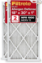 Filtrete 18x30x1 AC Furnace Air Filter, MERV 11, MPR 1000, Micro Allergen Defense, 3-Month Pleated 1-Inch Electrostatic Air Cleaning Filter, 2 Pack (Actual Size 17.81 x 29.81 x 0.81 in)