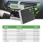 CF12150 Cabin Air Filter With Activated Carbon Compatible with 2015 2016 2017 2018 2019 2020 2021 2022 F150 Accessories 2017-2022 F250 F350 Super Duty Expedition Lincoln Navigator Air Filters (2Pack)
