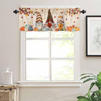 Fall Kitchen Curtain Set, Orange Pumpkins Thanksgiving Gnomes Autumn Maple Leaf Window Valance and Tiers 24" Length, Light Filtering Short Curtains Valance for Cafe Bathroom Bedroom 54"x18"