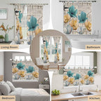 Watercolor Flowers Kitchen Curtains 24 Inch Length, Small Window Curtains Tab Top, Vintage Tulips Floral Barn Doors Wood Grain Light Filtering Short Window Treatments Tier Drapes 27.5"x24" 2 Panel