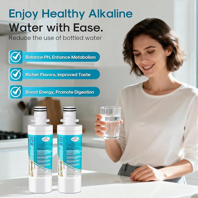 ICEPURE Alkaline LT1000PC Refrigerator Water Filter and Air Filter Replacement for LG LT1000P/PC/PCS, Kenmore 9980, ADQ74793501 ADQ74793502 ADQ747935 MDJ64844601 LMXS28626S LT1000, Enhances PH, 4Combo