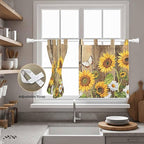 Farmhouse Sunflowers Kitchen Curtains 36 Inch Length, Small Window Curtains Tab Top, Rustic Floral Buttterfly Wood Board Brown Light Filtering Short Window Treatments Tier Drapes 27.5"x36" 2 Panel