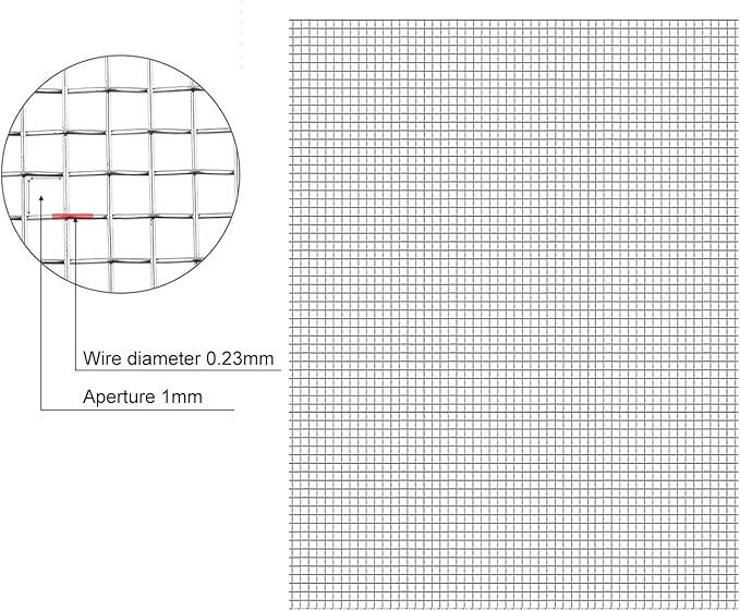 Stainless Steel Woven Wire Mesh, 304 Metal Mesh Sheet, 16 Mesh, Anti-Rust & Tear-Resistant, Vent, Filter, Garden Rodent Guard, Insect Screen, Easy to Cut (Silver 1.2x2m)