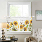 Yellow Sunflowers Kitchen Curtains 36 Inch Length, Small Window Curtains Tab Top, Vintage Country Flowers Butterfly Wood Board Light Filtering Short Window Treatments Tier Drapes 27.5"x36" 2 Panel