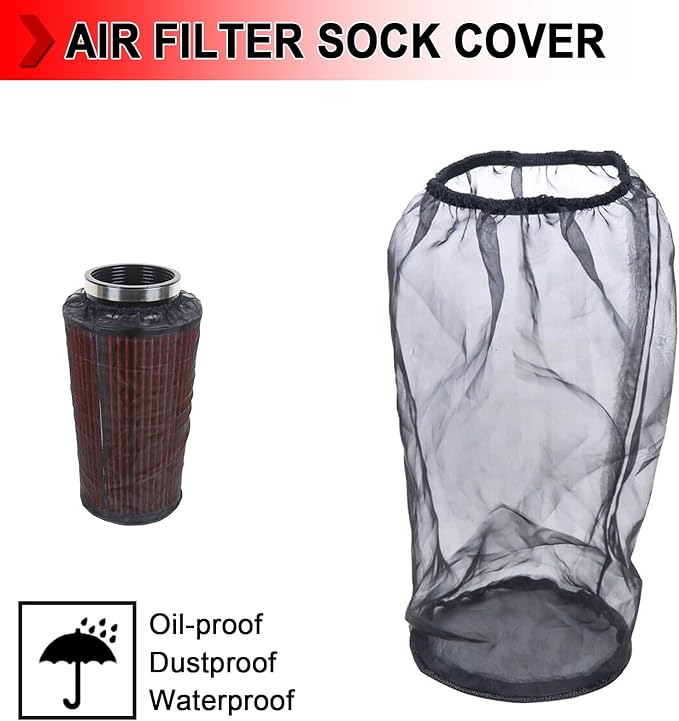 Universal 9 Inch Air Filter Cover, Air Intake Filter Sock Cover, Motorcycle Waterproof Air Filter Rain Sock Dustproof Protective Cover (Filter L), Pack of 2