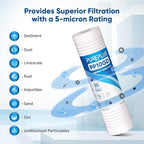 PUREPLUS 5 Micron 10" x 2.5" Whole House Grooved Sediment Home Water Filter, Replacement Cartridge for Any 10 inch RO Unit, AO-WH-PREV-R2, AP110, WHKF-G05, AB-SGR5M, GXWH20S, WFPFC5002, CFS10, 2Pack