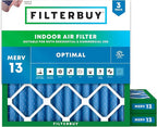 Filterbuy 14x14x2 Air Filter MERV 13 Optimal Smoke & Allergy Defense (3-Pack), Electrostatic Pleated HVAC AC Furnace Filters Replacement, Made in USA (Actual Size: 13.50 x 13.50 x 1.75)