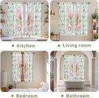 Easter Window Curtains 63 Inch Long 2 Panel Set, Rod Pocket Bedroom Curtains & Drapes, Spring Bunny Ears Feet Flowers Green Plaid Light Filtering Window Treatment for Living Room 42"W x 63"L