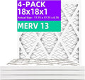18x18x1 (4-Pack) MERV 13 Pleated Air Filter (Actual Size: 17.75"x17.75"x0.75") MPR 1900 & FPR 10, Furnace Air Filters,18x18x1 air filter