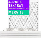 18x18x1 (4-Pack) MERV 13 Pleated Air Filter (Actual Size: 17.75"x17.75"x0.75") MPR 1900 & FPR 10, Furnace Air Filters,18x18x1 air filter