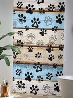 Sheer Curtains 84 Inches Long, Blue Brown Paw Prints Semi Sheer Curtains Light Filtering Window Treatment, Vintage Farmhouse Rustic Wooden Grain Privacy Voile Drapes for Living Room Bedroom 52x84 Inch