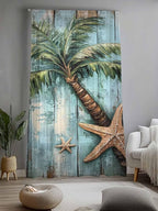 Sheer Curtains 96 Inches Long, Coastal Blue Green Tree Semi Sheer Curtains Light Filtering Window Treatment, Beach Tropical Vintage Wood Grain Privacy Voile Drapes for Living Room Bedroom 52x96 Inch