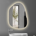 Irregular Bathroom Mirror with LED Light, Lighted Bathroom Makeup Wall Mounted Mirror with Demister Pad, 3 Colors Dimmable Lighting, Sensor Touch Switch(A,70x90cm)
