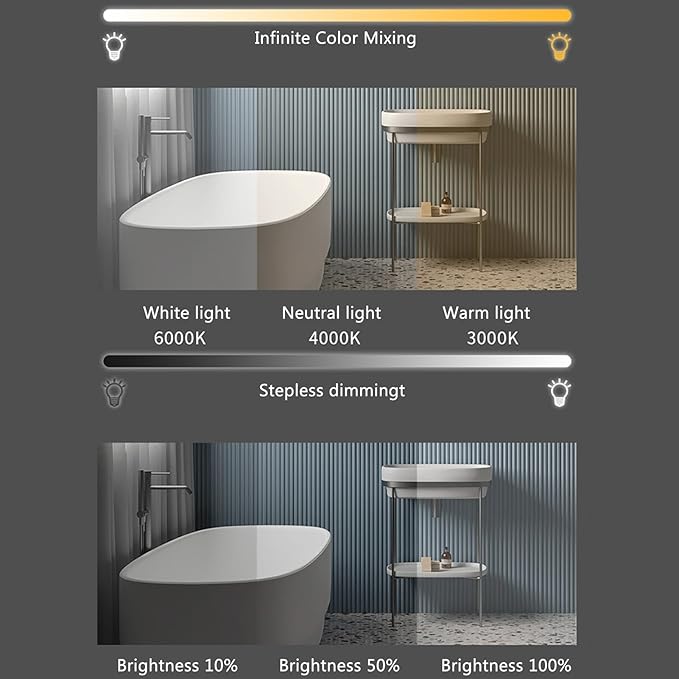 Bathroom Mirror with 3 Colour LED Lights, Wall Mounted Bathroom Vanity Mirror, Demister Heat Pad/Dimming Function/Touch Switch Smart Mirror(A,23.6"x21.2"/60x54cm)