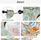 Easter Kitchen Curtains 45 Inch Long 2 Panel Set, Rod Pocket Window Treatment, Spring Watercolor Bunny Eggs Wooden Grain Green Light Filtering Panels Short Drapes for Bathroom Camper 42"W x 45"L