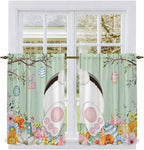 Easter Kitchen Curtains 45 Inch Long 2 Panel Set, Rod Pocket Window Treatment, Spring Watercolor Bunny Eggs Wooden Grain Green Light Filtering Short Curtains & Drapes for Bathroom Laundry 52"W x 45"L