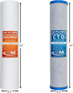 APPLIED MEMBRANES INC. Whole House Water Filter Replacement Filter Cartridge Set | 2 Stage 4.5” x 20” Sediment and Carbon Block Filters | Fits 20-inch Housings