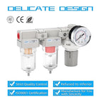 NANPU 1/4" NPT Air Drying System - 5 Micron Particulate Filter, 0.01 Micron Coalescing Filter, Air Pressure Regulator Combo - Semi-Auto Drain, Poly Bowl w/Metal Gauge