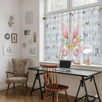 Easter Kitchen Curtains 54 Inch Long 2 Panel Set, Rod Pocket Window Curtains Panels, Spring Rabbits Ears Feet Floral Blue Lattice Light Filtering Drapery Draperies for Bathroom Bedroom 52"W x 54"L