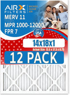14x18x1 Air Filter MERV 11 Rating, 12 Pack of Furnace Filters Comparable to MPR 1000, MPR 1200 & FPR 7 - Made in USA by AIRX FILTERS WICKED CLEAN AIR.