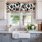 Cow Printed Curtain Valances for Windows, Kitchen Valance Window Treatment, Farmhouse Watercolor Country Wooden Grain Light Filtering Block Curtains for Bathroom/Bedroom/Living Room 60'' x 18''