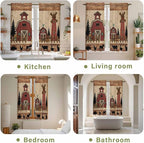 Brown Farmhouse Kitchen Curtains, Vintage Country Animals Wooden Grain Light Filtering Window Curtain Panels, 2Pcs Rod Pocket Window Treatments Set for Living Room Bathroom Bedroom 42x63 Inches