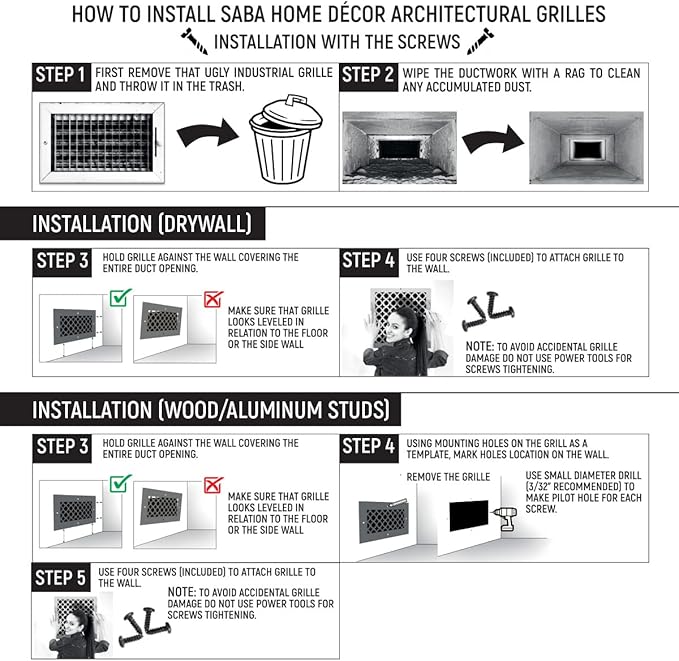 SABA Home Decor Air Vent Cover Grille - Acrylic Plexiglass 6'' Round Duct Opening (7.5'' Overall) White Finish Decorative Registers for Walls and Ceilings NOT Floor USE, Venetian (1, Screws)
