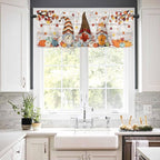 Fall Gnomes Kitchen Curtain Set, Thanksgiving Maple Leaf Grey Wood Grain Window Valance and Tiers 36" Length, Light Filtering Short Curtains Valance for Cafe Bathroom Bedroom 54"x18"