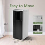 8000 BTU Portable Air Conditioner, Portable AC Unit with Fan & Dehumidifier, Air Conditioner Portable for Rooms Up to 350 Sq Ft, Remote Control, 24H Timer for Bedroom, Office, Apartment, Black & White