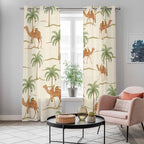 2 Panel Kitchen Cafe Curtains, Date Coconut Tree Sunlight Filtering Nature Air Through, Home Decor Window Covering Tier Curtains for Living Room 80W x 84L inch Desert Camels Botanical Tropical Beige