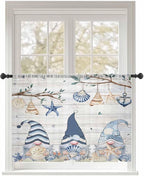 Sheer Curtains 54 Inch Length, Coastal Eucalyptus Semi Sheer Curtains Light Filtering Window Treatment, Ocean Blue Gnomes Starfish Leaf Wood Grain Privacy Voile Drapes for Living Room 52x54 Inch