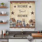 Farm Sheer Curtains 54 Inch Length American Country Barn Star Vintage Berry Brown Chiffon Curtain for Bedroom Living Room Light Filtering Rod Pocket Window Treatments Voile Curtains Drapes for Kitchen