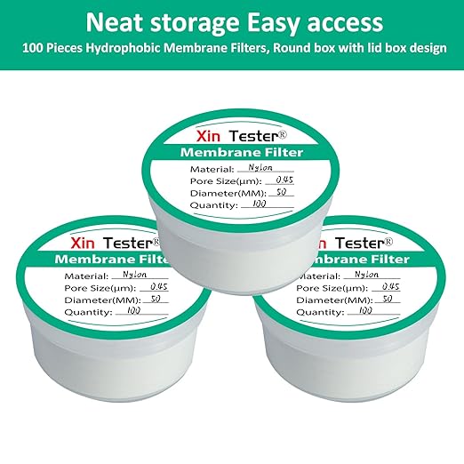 Xin Tester 100 Pieces Nylon Disc Membrane Filters, 50 mm Diameter, 0.45µm Pore Size