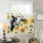Yellow Sunflowers Kitchen Curtains 45 Inch Length, Short Cafe Window Curtains Tab Top, Country Cow Flower Butterfly Farmhouse Cream Light Filtering Window Treatments Tier Drapes 27.5"x45" 2 Panel