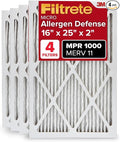 Filtrete 16x25x2 AC Furnace Air Filter, MERV 11, MPR 1000, Allergen Defense, 3-Month Pleated 2-Inch Electrostatic Air Cleaning Filter, 4 Pack (Actual Size 15.5 x 24.5 x 1.75 in)