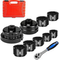 BLACKROBOT 10-Piece 3/8” Drive Oil Filter Socket Wrench Set, Metric Low Profile Oil Filter Sockets with 72-Tooth Ratchet, Oil Filter Cap Remover and Installer Tool Set