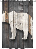 Sheer Curtains 72 Inches Long, Vintage White Brown Bear Semi Sheer Curtains Light Filtering Window Treatment, Retro Country Rustic Wood Grain Privacy Voile Drapes for Living Room Bedroom 52x72 Inch