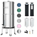 Purewell 6-Stage Alkaline Water Filter System, 0.01μm Ultra-Filtration Countertop System with 4 Filters, Metal Water Level Spigot and Stand, pH 8-9, 2.25G, PW-OB-PH