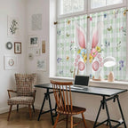 Easter Kitchen Curtains 54 Inch Long 2 Panel Set, Rod Pocket Window Curtains Panels, Spring Bunny Ears Feet Flowers Green Plaid Light Filtering Privacy Draperies for Bedroom Laundry 42"W x 54"L