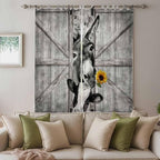 Funny Farm Animals Living Room Curtains 96 Inch Length, Window Curtains Tab Top, Vintage Barn Grey Sunflowers Light Filtering Window Treatments Drapes 52"x96" 2 Panel