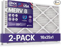 BNX 16x25x1 MERV 8 Air Filter 2 Pack - MADE IN USA - Electrostatic Pleated Air Conditioner HVAC AC Furnace Filters - Removes Dust, Mold, Pollen, Lint