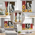 Cows Sunflowers Kitchen Curtains 36 Inch Length, Small Window Curtains Tab Top, Rustic Farms Barns Flowers Bees Animals Light Filtering Short Window Treatments Tier Drapes 27.5"x36" 2 Panel