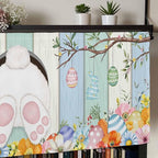 Easter Curtain Valances for Windows, Kitchen Valance Window Treatment, Spring Watercolor Bunny Eggs Wood Grain Teal Blue Light Filtering Block Curtains for Bathroom/Bedroom/Living Room 42'' x 18''